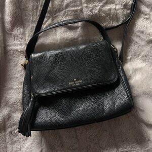 kate spade Black Pebbled Leather Flap Crossbody with Tassel